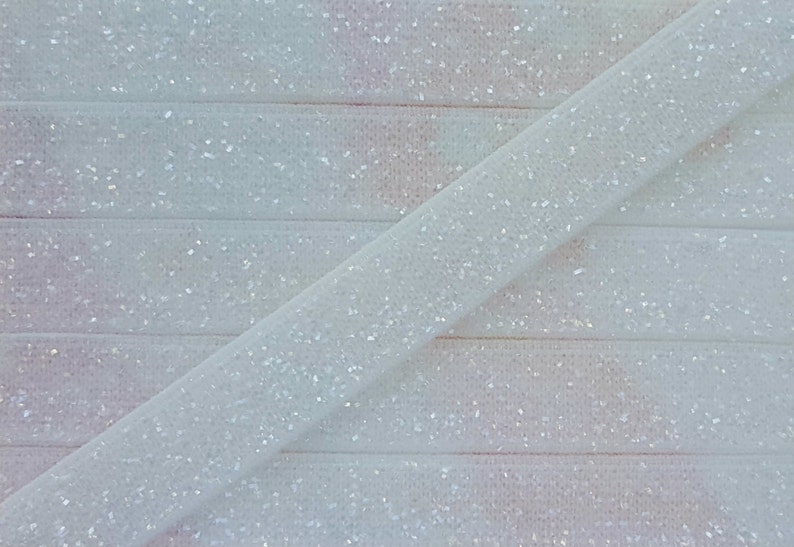 3/8 Inch WHITE Glitter Fold Over Elastic image 1