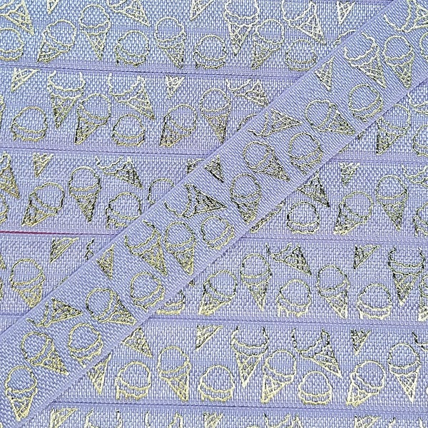 5/8 Lavender ICE CREAM CONE Gold Foil Fold Over Elastic