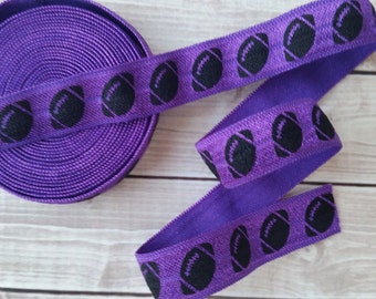 5/8   Purple and black  Football Foil Fold Over Elastic