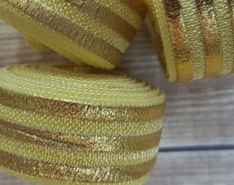 5/8 LEMON Gold Stripes Fold Over Elastic