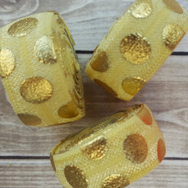 5/8 BABY MAIZE with Giant Gold Polka Dot Fold Over Elastic