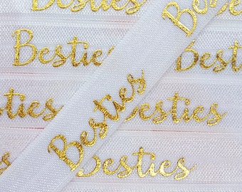 5/8 WHITE with Gold BESTIES Fold Over Elastic