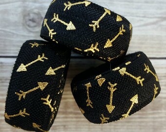 5/8 BLACK Gold Foil Arrow Fold Over Elastic