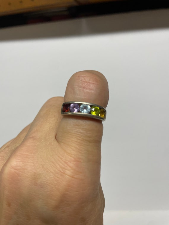 Vintage multi stone silver ring - image 1