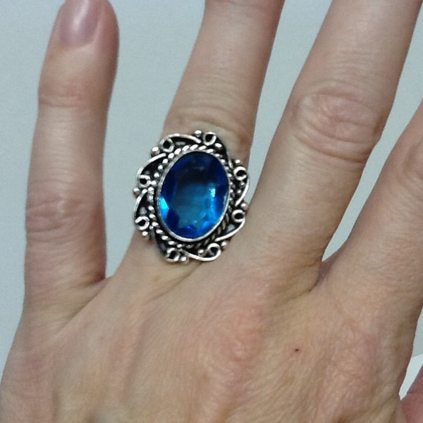 Vintage ring German silver Blue Topaz statement ring gemstone ring size 6