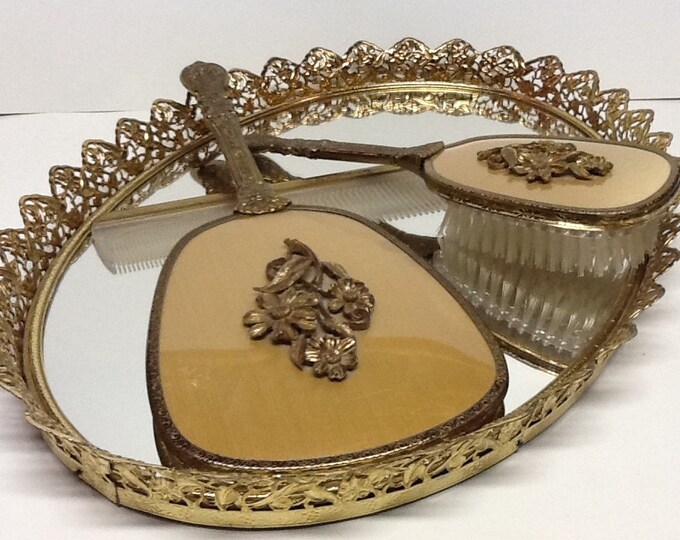 Vintage Oval Vanity Mirror With Vanity Set of Brush Mirror Etsy