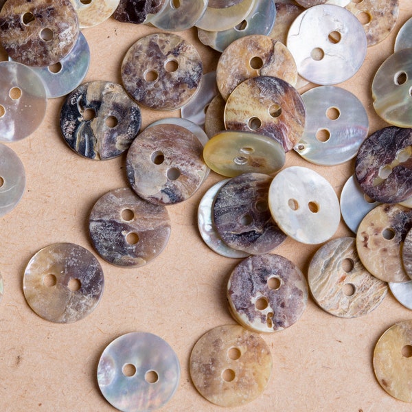 Natural Shell Buttons, Vintage Sewing Buttons, Vintage Agoya Shell Buttons, Mother of Pearl Two Hole Buttons, Craft Supplies, Eco Friendly