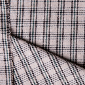 Fabric - by the yard, Vintage Lightweight Cotton Plaid Fabric, Green Black Beige, Rustic Supplies