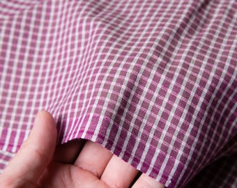 Mini Checkered Cotton Fabric - by the yard, Vintage Lightweight Fabric, Sewing supplies, Purple Raspberry