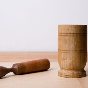 Wooden Pencil Holder or Wooden Mortar and Pestle, Vintage Kitchen Decor or Office Decor