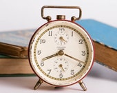 Vintage Alarm Clock, Junghans Bivox, German Clock, Desk Clock, Wind Up Mechanical Clock, Rustic Home, Office Decor, Red Gold White Cream