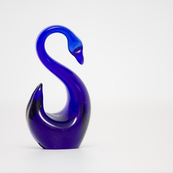 Swan verre, Figurine, Vintage d'encre Blue Bird de verre, Figurine de Bird verre soufflé, Monaco bleu Indigo bleu, ciel, minimaliste