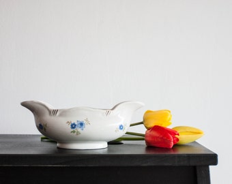 Ceramic Sauce Bowl, White Floral Serving Dish, Gravy Dish, Sauce Boat, Shabby Chic, Country Cottage, Blue, Gravy Boat