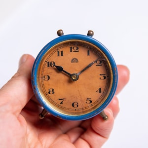 Antique Rare German Clock - Haller, Small Blue Clock, Retro Mini Clock, Rustic Home Decor German Clock