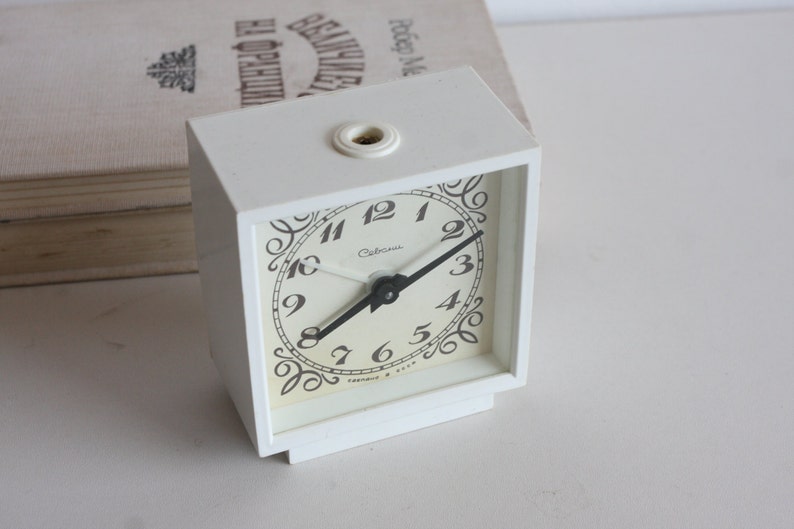 White Desk Clock, Armenian Alarm Clock, Soviet Union Home Decor, Office Decor Clock, Sevani image 1