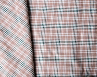 Cotton Fabric by the yard, Beige and Green Plaid Fabric, Vintage Lightweight Cotton Plaid Fabric, White, DIY for Him, DIY for her, Shirt