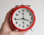 Red Desk Clock, Vintage Alarm Clock, Red and White, Insa Yugoslavia Clock