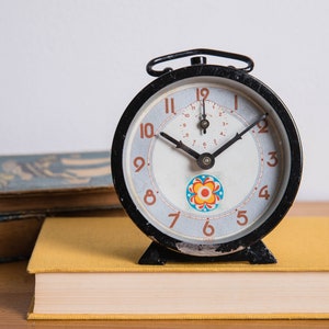 Vintage Alarm Clock, German Alarm Clock, Desk Clock, Black and Silver, Mid Century Modern Clock, Mechanical Office Clock