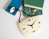 Vintage Mid-Century Wall Clock, Office Decor Clock, Kitchen Clock, Mechanical Wind up Clock, Cream white