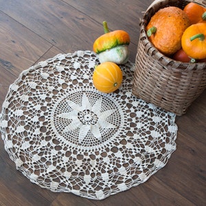 Vintage Round Crochet Tablecloth, Handmade Crochet Doily, Table cloth, Shabby Chic Decor, Autumn Decor