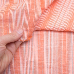 Orange Baumwoll-Leinen - Meterware, Vintage Gestreifter Stoff, Leinen-Baumwollmischung, Gestreift