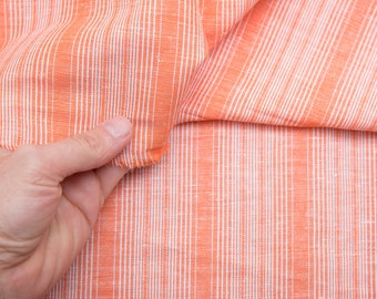 Orange Baumwoll-Leinen - Meterware, Vintage Gestreifter Stoff, Leinen-Baumwollmischung, Gestreift