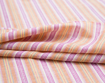 Linen and Cotton Fabric - by the yard, Vintage Striped Fabric in bright orange, Sewing Supply Yardage, Linen Yardage, Linen Cotton Blend