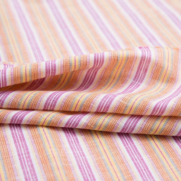 Linen and Cotton Fabric - by the yard, Vintage Striped Fabric in bright orange, Sewing Supply Yardage, Linen Yardage, Linen Cotton Blend