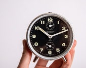 White Alarm Clock, Peter German Alarm Clock, Desk Clock, Wind Up Clock, Office Decor, Black and White Decor
