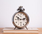 Alarm Clock, Antique German Desk Clock, Retro Clock, Gray Neutral, 1930s 30s Decor, Home Decor, Silver, Wedding Gift, Thanksgiving