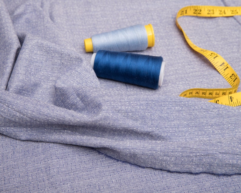 Tissu de coton bleu clair-par Yard, métrage de tissu léger Vintage, bleu marine et blanc, couture dapprovisionnement, pastel, tissu pour foulard image 3