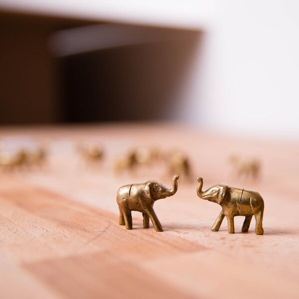 Vintage dierenfiguren, miniatuur Brass olifant paar, kleine metalen olifanten