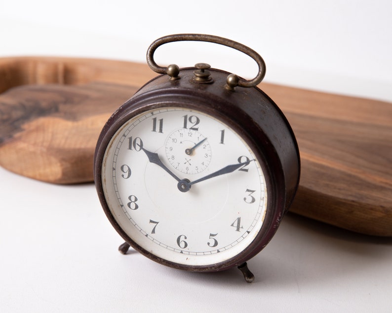 Clock Rusted Rustic Alarm Clock, Brown Rust Clock, Made in Germany, Antique Vintage ...