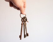 Skeleton Keys - set of 3, Vintage Skeleton Keys, Rustic Home Decor Finds, Steampunk Rustic Patina Keys, Iron Metal Key, Bronze Key