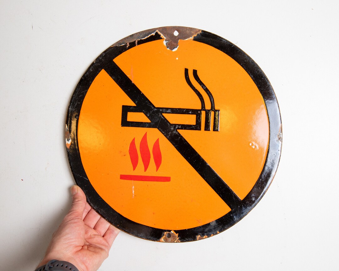 Fire Hazard, No Smoking, Vintage Enamel Sign, Flammable, Labor Safety