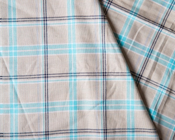 Cotton Lightweight Fabric - by the yard, Lightweight Plaid Fabric Yardage, Ming Green and Beige, Yardage Fabric