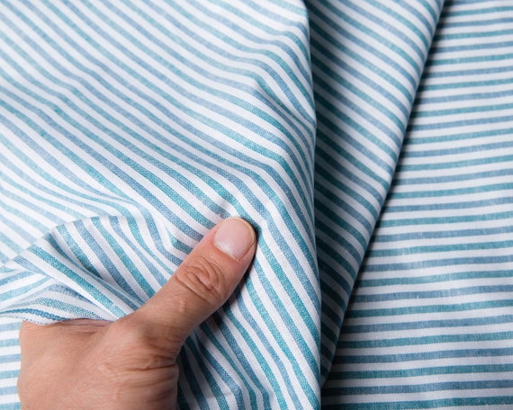 Cotton Bedding Fabric, Vintage Natural Cotton Fabric, Striped Fabric, White Blue Green, Bedroom, Fabric For Duvet, Pillow Cases