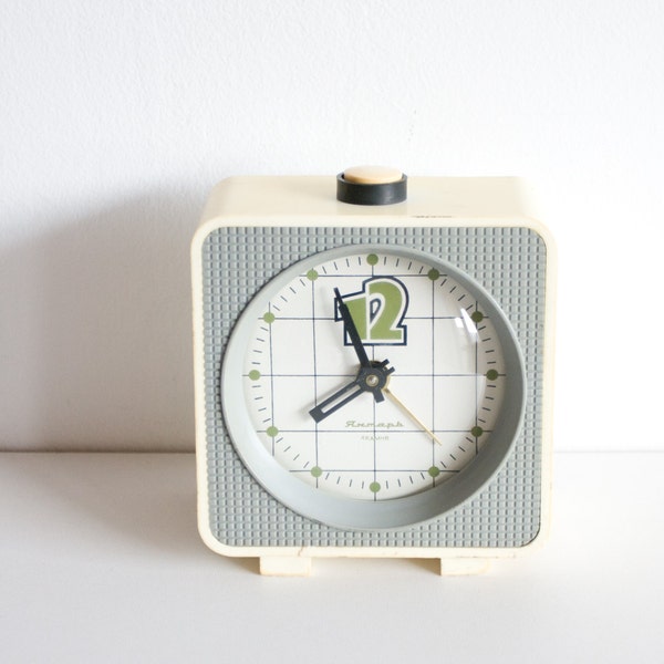 Square Desk Clock, Soviet Alarm Clock, Jantar Soviet Union Home Decor, Office Decor Plastic Case Clock, Spring