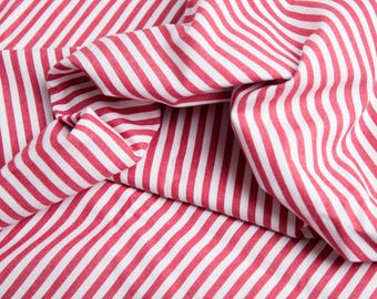Red and White Striped Cotton Fabric: Medium-Weight Upholstery, Sewing, Christmas Decor