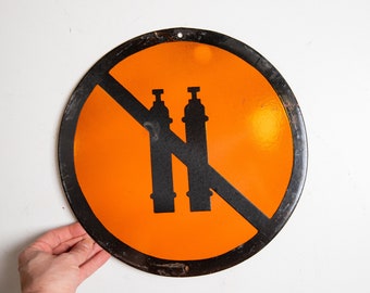 Vintage Enamel Caution Sign: No Gas Bottles, 1970s Labor Safety
