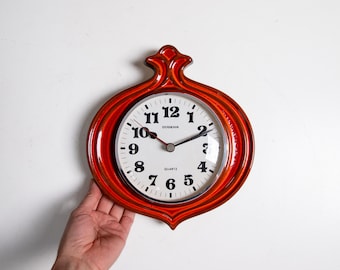 Ceramic Wall Clock, Vintage Quartz Wall Clock, Dugena German Kitchen Clock, Vintage Retro Clock, Mid Century Modery, Pomegranate