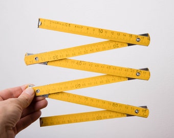 Vintage Wooden Folding Ruler - 1 Meter, Orange Meter Ruler, Vintage Tool, Foldable Ruler, Freesia