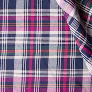 Baumwollstoff kariert - Meterware, Vintage Leichter Karostoff - Umweltfreundlich, Pink, Blau und Grün Karomuster Shirting