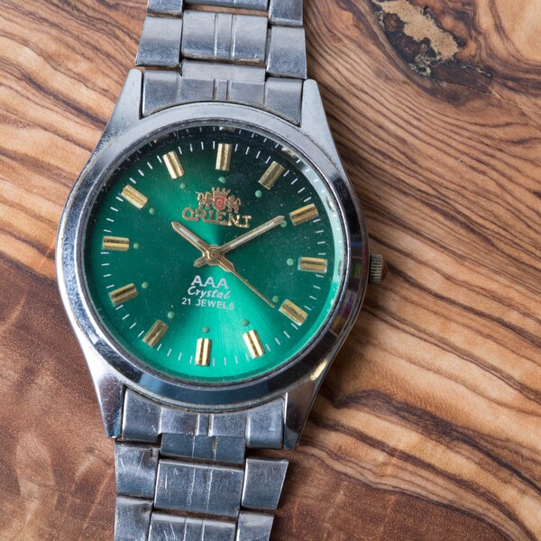 Vintage Uhr - nicht arbeiten, Orient AAA Kristall 21 Juwelen, Armbanduhr für Ersatzteile, Uhr Teile, Vintage Uhr Zifferblatt, Steampunk, Smaragdgrün