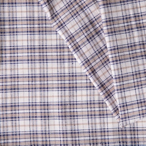 Deadstock Fabric - Meterware, Karierter Leinen und Baumwolle, Vintage Karierter Stoff, Beige, Braun, Blau Karomuster, Meterware