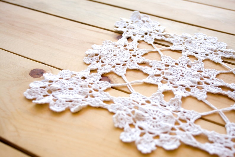 Small Crochet Table Cloth, Handmade Tablecloth, Table Decor, Shabby Cottage Chic Decor, Rustic, FLowers, Orange, Lace, Wood, pumpkin image 3