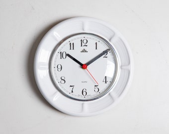 White Wall Clock, Ceramic Quartz Wall Clock, Meister Anker German Kitchen Clock, Vintage Retro Clock