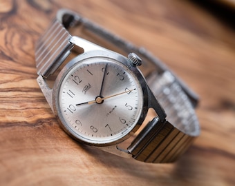 Vintage Ladies Watch, Soviet Women Watch - Zaria, USSR Vintage Wrist Watch, Russian Jewelry Watch, Silver Gray, Wood, Gift for her