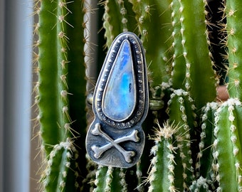 Rainbow Moonstone & Crossbones Ring