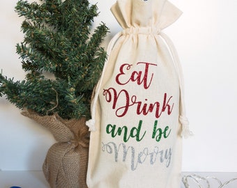 Eat Drink and Be Merry Wine Bag, gift bag, thanksgiving, fall, holiday, gifts, hostess gift